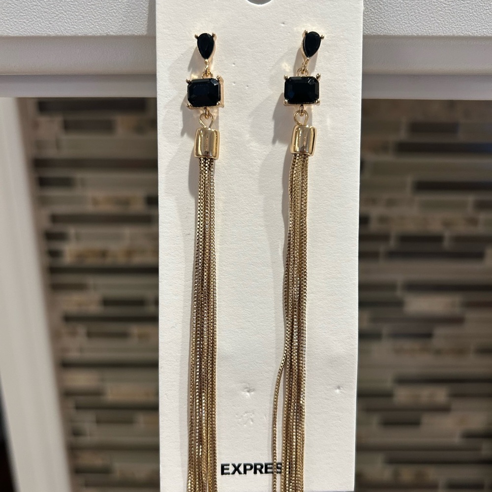 Express Black and Gold Dangle Tassel Earrings